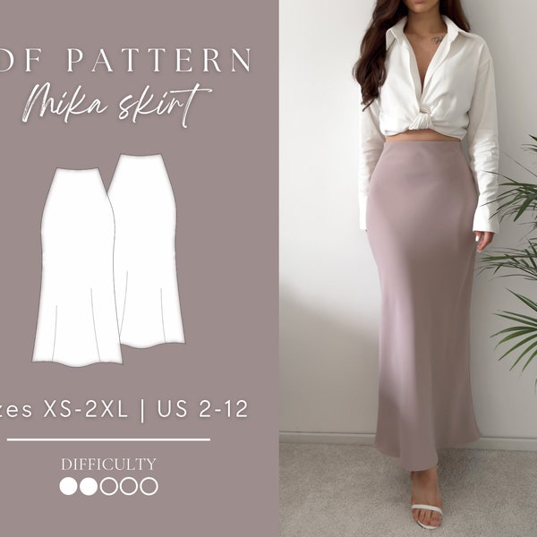 Jupe longue en soie/satin Pdf Patron de couture Tailles XS-2XL | États-Unis 2-12