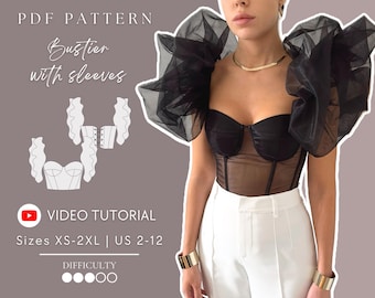 Bustier Corset Top Pdf Sewing Pattern Sizes XS-2XL | US 2-12