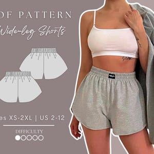 Cartamodello PDF per pantaloncini a gamba larga / pantaloncini sportivi, taglie XS-2XL / US 2-12