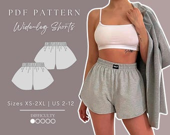 Wide leg Shorts | Sweatshorts Pdf Sewing Pattern Sizes XS-2XL | US 2-12