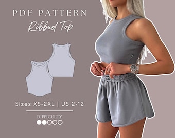 Ribbed Top | Summer Top Pdf Sewing Pattern Sizes XS-2XL | US 2-12