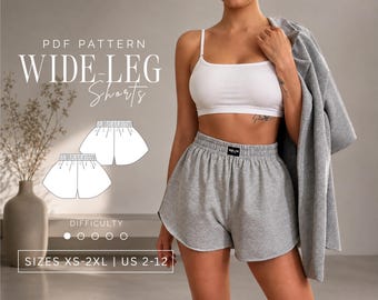 Wide leg Shorts | Sweatshorts Pdf Sewing Pattern Sizes XS-2XL | US 2-12