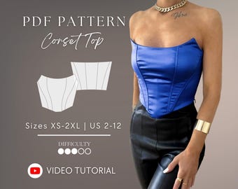 Corset Top Pdf sewing pattern Size XS-2XL | US 2-12