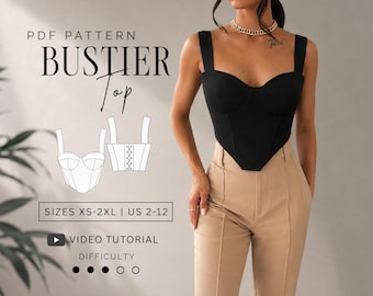 Bustier Corset Top PDF sewing pattern Sizes XS-2XL | US 2-12