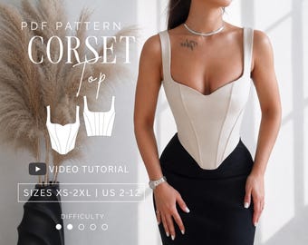 Corset Top Sweetheart Bustier Pdf Sewing Pattern Sizes XS-2XL | US 2-12