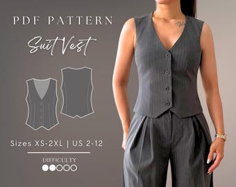 Suit Vest Pdf Sewing Pattern Sizes XS-2XL | US 2-12