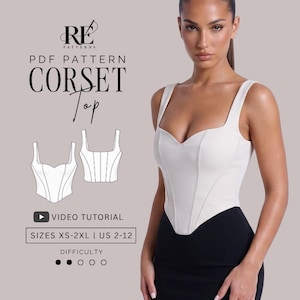 Korsett-Top mit Herzausschnitt – PDF-Schnittmuster, Größen XS–2XL | US 2–12