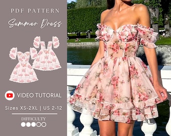 Ruffle Summer Dress Pdf Sewing Pattern Sizes XS-2XL | US 2-12