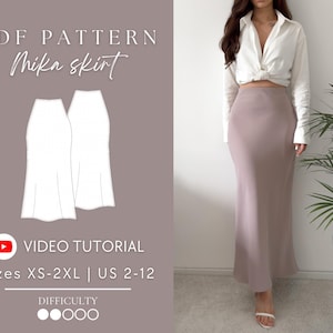 Silk/satin maxi skirt Pdf Sewing Pattern Sizes XS-2XL | US 2-12