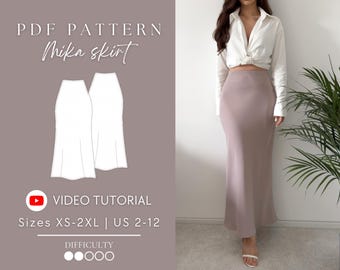 Silk/satin maxi skirt Pdf Sewing Pattern Sizes XS-2XL | US 2-12
