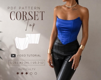 Corset Top Pdf sewing pattern Size XS-2XL | US 2-12