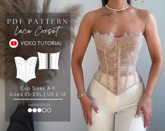 Lace Bustier Corset Top Pdf Sewing Pattern Sizes XS-2XL | US 2-12