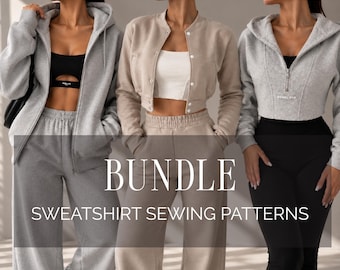 BUNDLE of 3 - Sweatshirt, Bomber, Hoodie Pdf Sewing Pattern Sizes XS-2XL | US 2-12