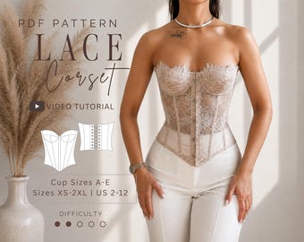 Bustier Corset Top Pdf Sewing Pattern, Lace Corset