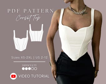 Corset Top Sweetheart Bustier Pdf Sewing Pattern Sizes XS-2XL | US 2-12