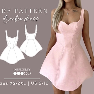 Barbie Kleid | Tweed Kleid Pdf Schnittmuster Grössen XS-2XL | US 2-12