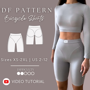 Bicycle shorts sewing pattern | Fitness/Gym wear shorts sewing Pattern Sizes XS-2XL | US 2-12