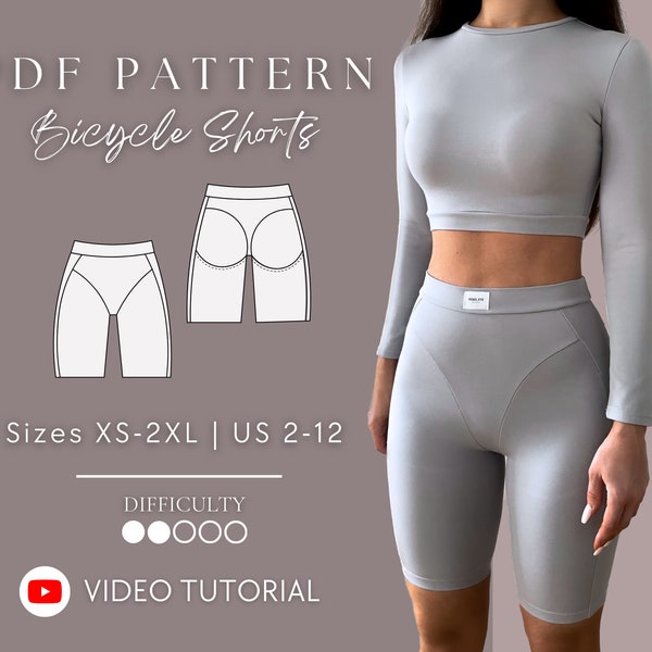 Bicycle shorts sewing pattern | Fitness/Gym wear shorts sewing Pattern Sizes XS-2XL | US 2-12