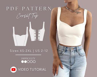 Corset Sweetheart Top PDF Sewing Pattern Sizes XS-2XL | US 2-12