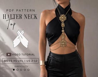 Cross Over Halter Neck Top PDF Sewing Pattern Sizes XS-L | US 2-8