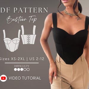 Bustier Corset Top PDF sewing pattern Sizes XS-2XL | US 2-12