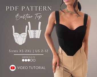 Bustier Corset Top PDF sewing pattern Sizes XS-2XL | US 2-12