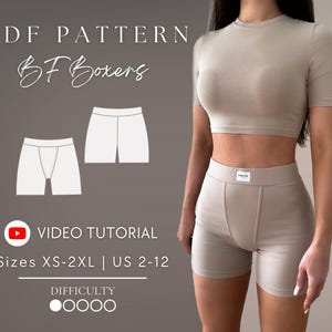 Naaipatroon boxershort | Shorts voor fitness-/fitnesskleding naaien patroonmaten XS-2XL | VS 2-12
