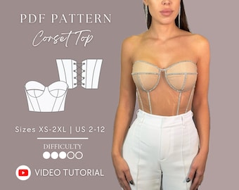 Corset Bustier Top Pdf Sewing Pattern Sizes XS-2XL | US 2-12