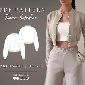 Bomber jacket | Varsity jacket | Sweatshirt Pdf Sewing Pattern Sizes XS-2XL | US 2-12
