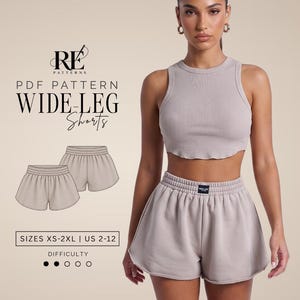Wide leg Shorts | Sweatshorts Pdf Sewing Pattern Sizes XS-2XL | US 2-12
