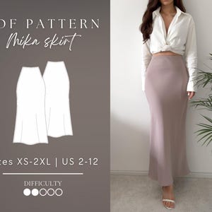 Silk/satin maxi skirt Pdf Sewing Pattern Sizes XS-2XL | US 2-12