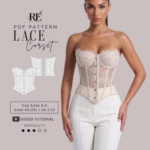 Patrón de costura en PDF para top tipo corsé bustier, corsé de encaje
