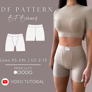 Boxers shorts sewing pattern | Fitness/Gym wear shorts sewing Pattern Sizes XS-2XL | US 2-12