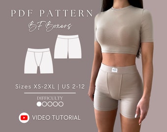 Boxers shorts sewing pattern | Fitness/Gym wear shorts sewing Pattern Sizes XS-2XL | US 2-12