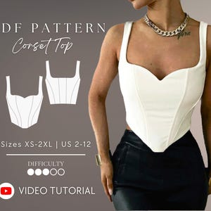 Gorset Top Sweetheart Bustier Pdf Wzór do szycia Rozmiary XS-2XL | US 2-12
