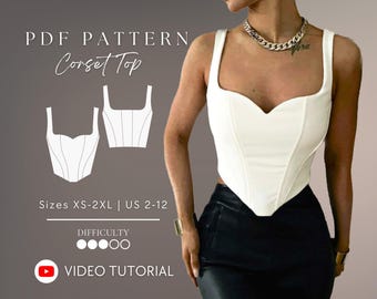 Corset Top Sweetheart Bustier Pdf Sewing Pattern Sizes XS-2XL | US 2-12