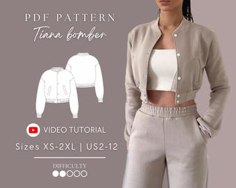 Bomber jacket | Varsity jacket | Sweatshirt Pdf Sewing Pattern Sizes XS-2XL | US 2-12
