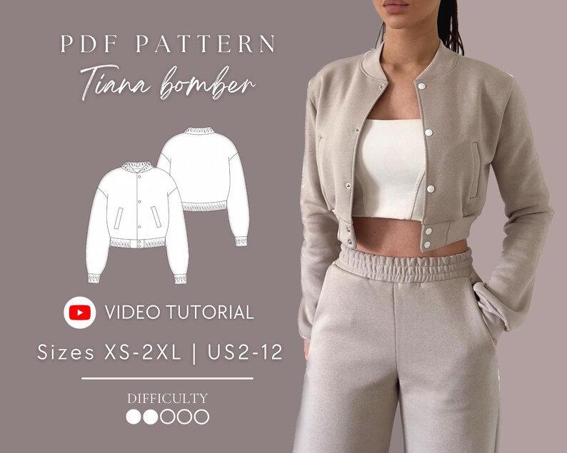 Bomber Jacket | Varsity Jacket | Sweatshirt Pdf Sewing Pattern Sizes XS ...