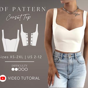 Haut corset chérie Patron de couture PDF tailles XS-2XL | États-Unis 2-12