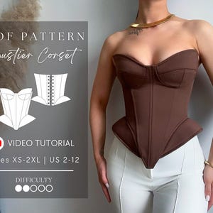 Patrón de costura en PDF para top tipo corsé bustier, tallas XS-2XL / EE. UU. 2-12