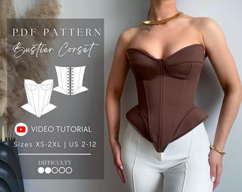 Bustier Corset Top Pdf Sewing Pattern Sizes XS-2XL | US 2-12