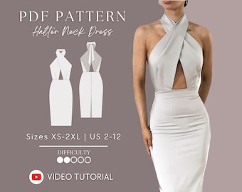 Cross Over Halter Neck Dress PDF Sewing Pattern Sizes XS-2XL | US 2-12