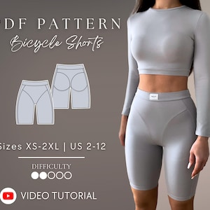 Bicycle shorts sewing pattern | Fitness/Gym wear shorts sewing Pattern Sizes XS-2XL | US 2-12