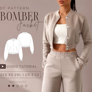 Bomber jacket | Varsity jacket | Sweatshirt Pdf Sewing Pattern Sizes XS-2XL | US 2-12