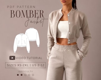 Bomber jacket | Varsity jacket | Sweatshirt Pdf Sewing Pattern Sizes XS-2XL | US 2-12
