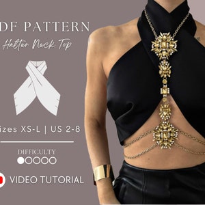 Cross Over Halter Neck Top PDF Sewing Pattern Sizes XS-L | US 2-8