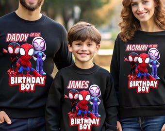 Camiseta y sudadera personalizadas de Spidey para cumpleaños: Spin, sudadera con capucha de Ghost Spider, camiseta a juego para fiesta familiar