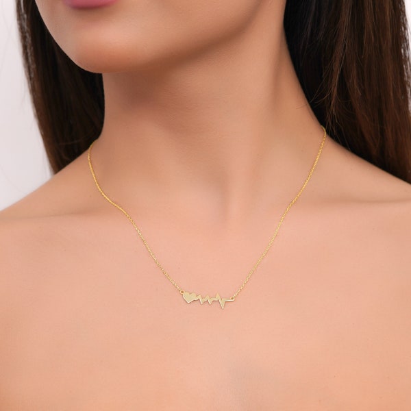 Heartbeat Gold Plated Necklace for Women, Heart Rhythm Jewelry, Elegant Necklace, Jewelry for Woman, Necklaces For Women Boho