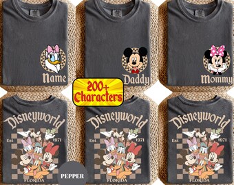 Camiseta de viaje familiar a DisneyWORLD Florida con colores personalizados y cómodos: camisetas grupales de Mickey y sus amigos, personajes de Disney