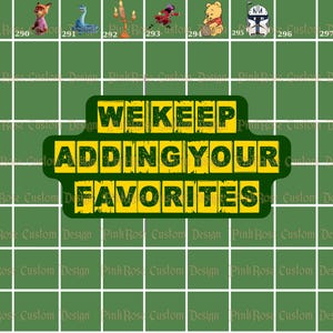 May include: Green background with a grid pattern and the text "WE KEEP ADDING YOUR FAVORITES" in yellow and green. The image also features cartoon characters such as a rabbit, fox, and Winnie the Pooh.